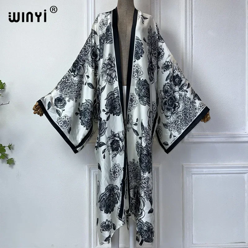 

WINYI 2026 boho kimono maxi beach wear cover up holiday party dress abaya dubai luxury muslim woman fashion open front kaftan