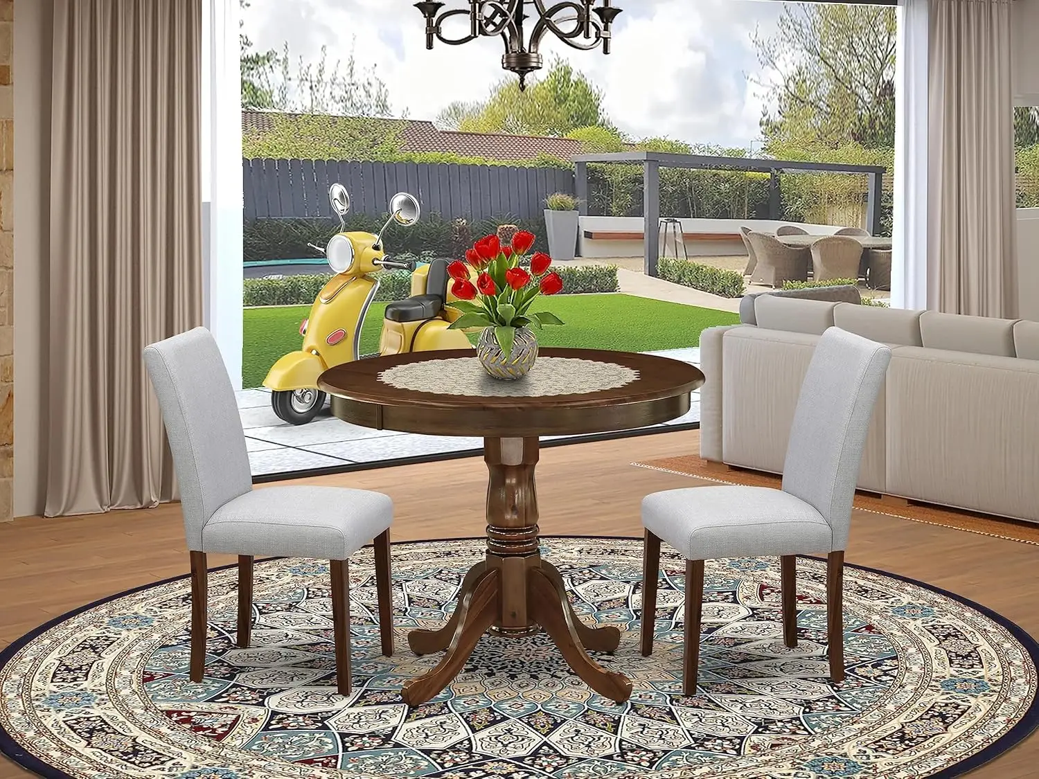 

East West Furniture ANAB3-AWA-05 Современный обеденный стол из трех предметов включает круглый кухонный стол с пьедесталем и 2 Parson Dinin.