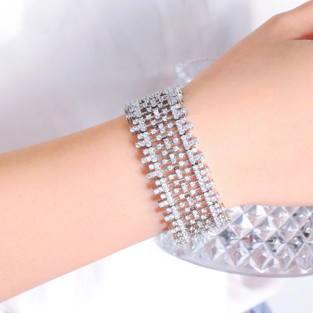 CWWZircons Hochwertiges Echtes 5A Top Afrikanisches Dubai CZ Stein Damen Großes Armband für Bräute Hochzeitsfeier Großhandel S0229 – Detail 2