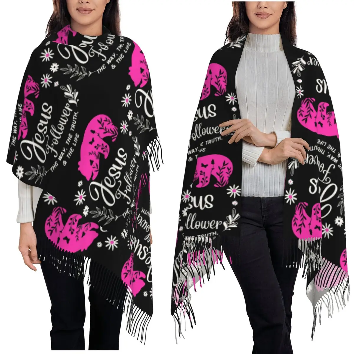 

Цветочный медведь Иешуа Иисус Христианский шарф с кисточками Шарфы Женские мягкие теплые шали и накидки Большая осенне-зимняя шаль