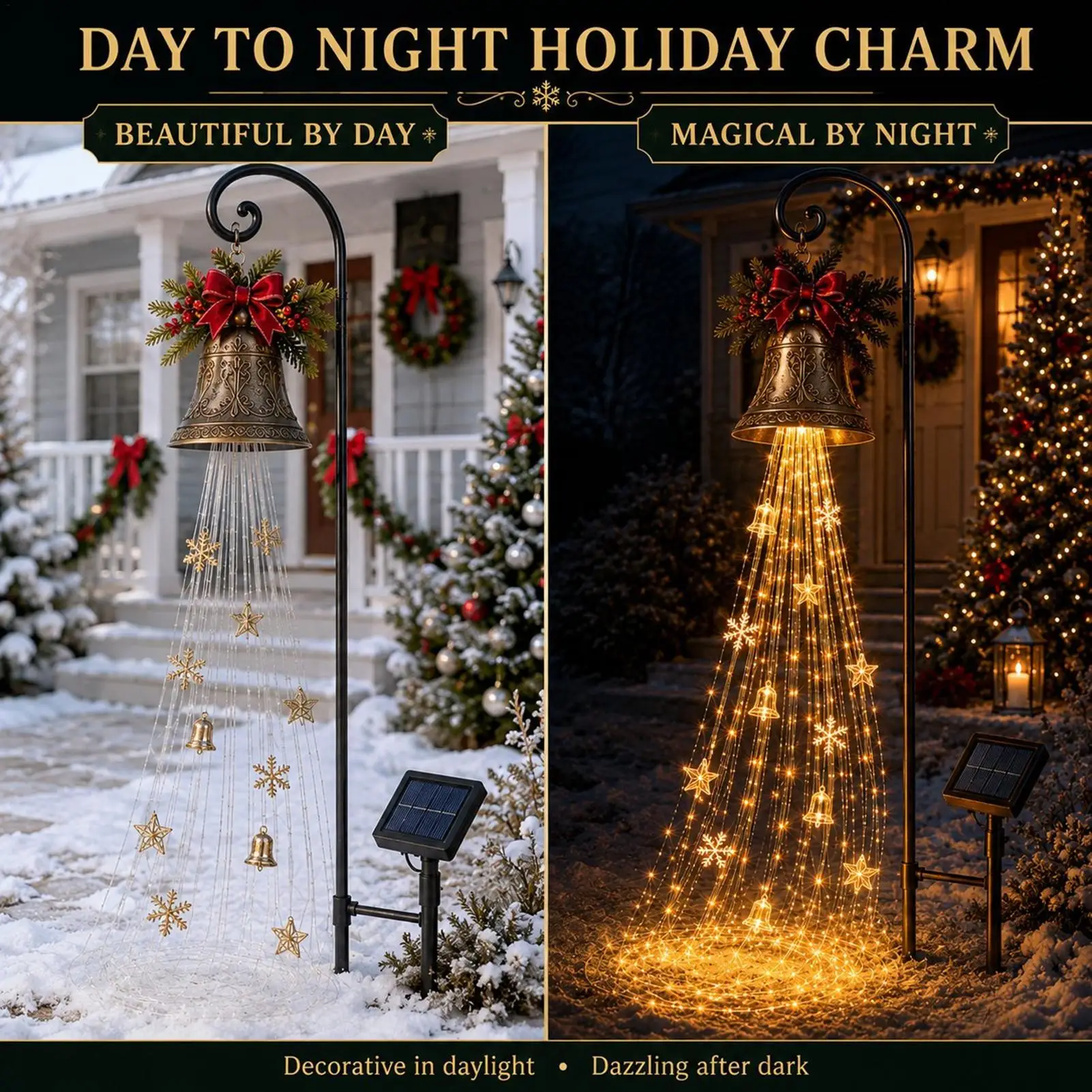 Solar Cascade Yard Light Vintage Bell Metal Stake Outdoor Decor Christmas Cascade Solar Yard Light for Outdoor Holiday Lawn