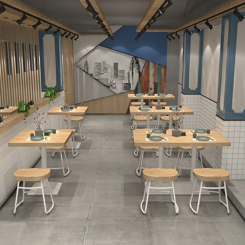 

Coffee shop dining table and chair combination, small home dining table, Western restaurant casual solid wood square table