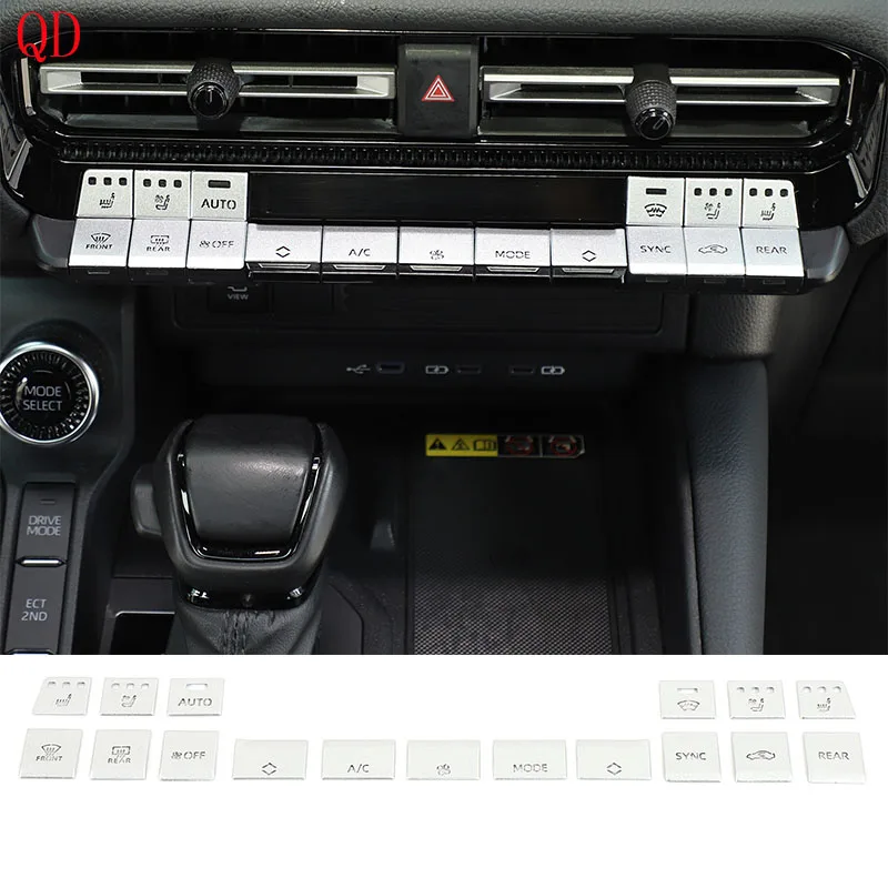 

Для Toyota Land Cruiser Prado 250 LC250 2024 + нержавеющая сталь, серебристая автомобильная передняя кнопка кондиционера, наклейка, автомобильные аксессуары