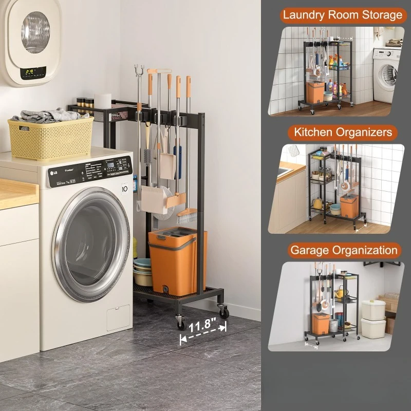 Household cleaning tool storage rack, removable metal cart rack