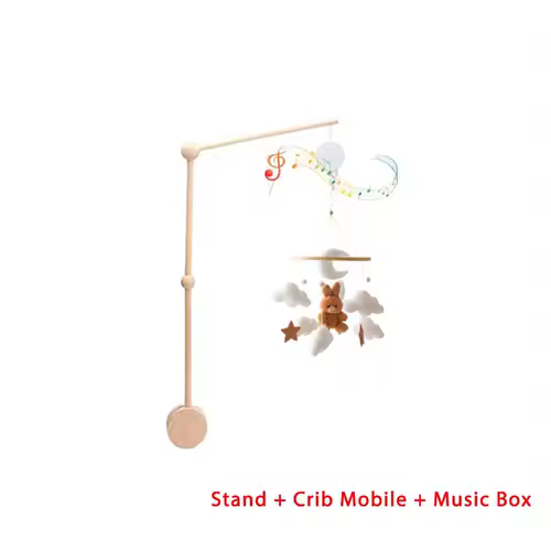 Wooden Crib Mobile Baby Bed Bell Rattle Toy Soft Felt Cartoon Bear Mobile bracket Newborn Music Box Bed Bell Hanging Bracket Toy - Image 22