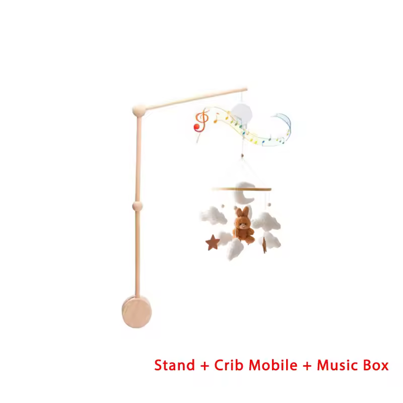 Wooden Crib Mobile Baby Bed Bell Rattle Toy Soft Felt Cartoon Bear Mobile bracket Newborn Music Box Bed Bell Hanging Bracket Toy - Image 22