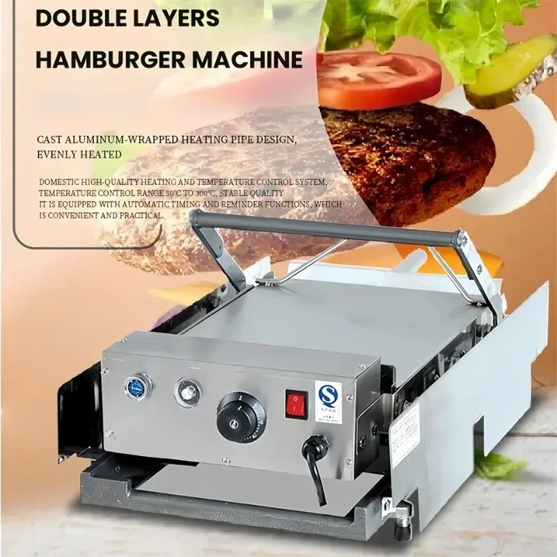 Tostadora eléctrica de doble capa para hamburguesas y bollos, horno para parrilla de pan en nueva condición con fácil operación, máquina para hornear hamburguesas de 220v, 2000W