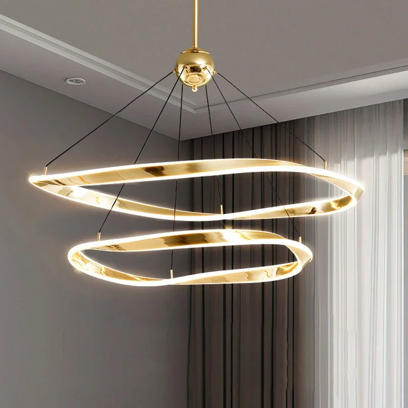 Plafonnier LED suspendu en forme d'anneau irrégulier, design moderne de luxe, luminaire décoratif d'intérieur, idéal pour un salon, une salle à manger, une cuisine ou un hôtel