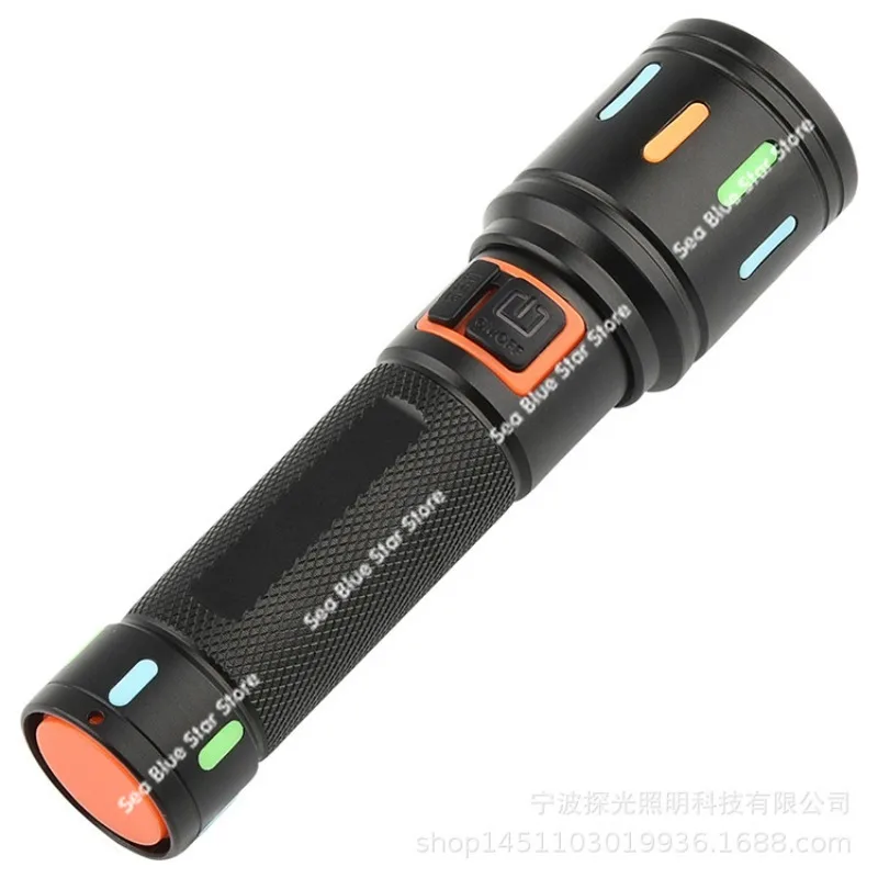 Cross-border new 25-year colorful fluorescent flashlight outdoor patrol camping lighting, aluminum alloy flashlight