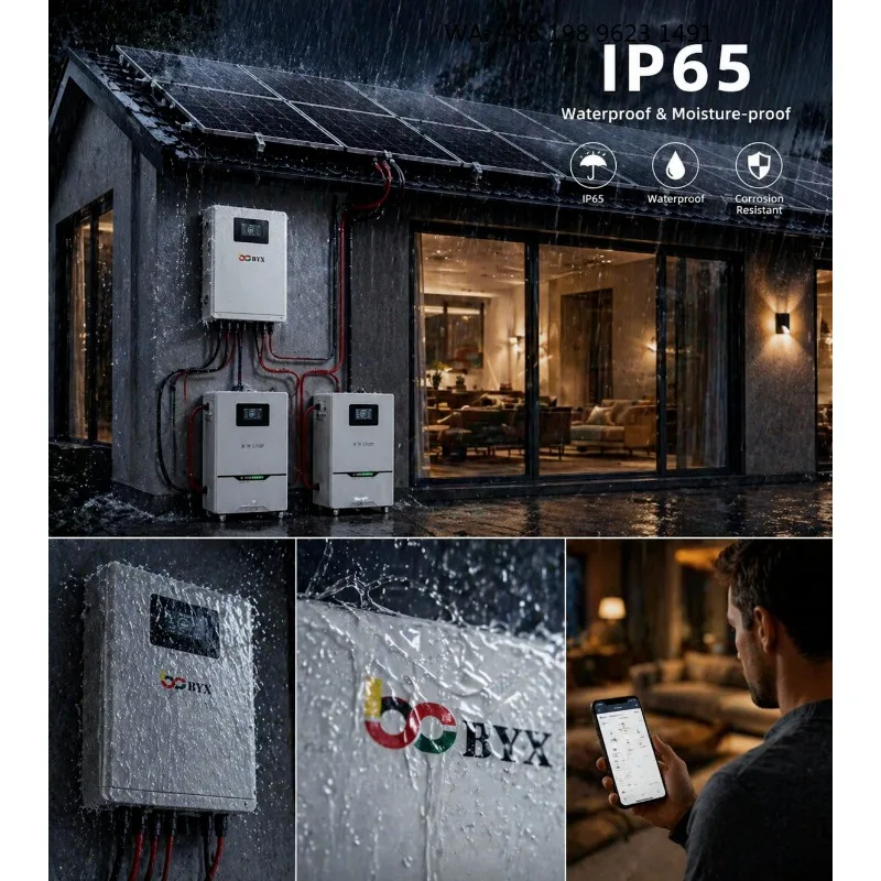 8KW-16KW EU Stock IP65 Hybrid Solar Inverter Single Phase 24V Lithium Battery Solar Energy Storage System