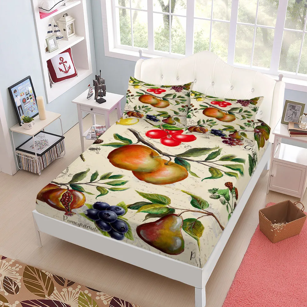 Botanical Mushroom Fitted Sheet Set King Queen Double Full Size Bed Linen Set