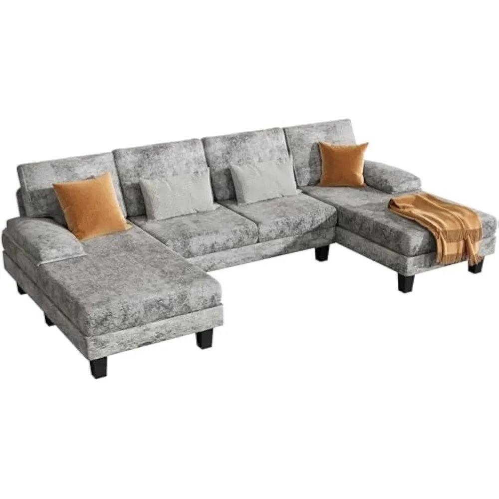 

Sofa U-Shaped Couch with Soft Modern Cotton Chenille Fabric for Living Room, Oversized Seats