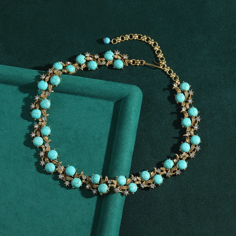 Ancient Egyptian Blue and White Stone Collar Torquse Egg Shaped Antique Jewelry Oval Chokers Necklace Women Vintage Accessories