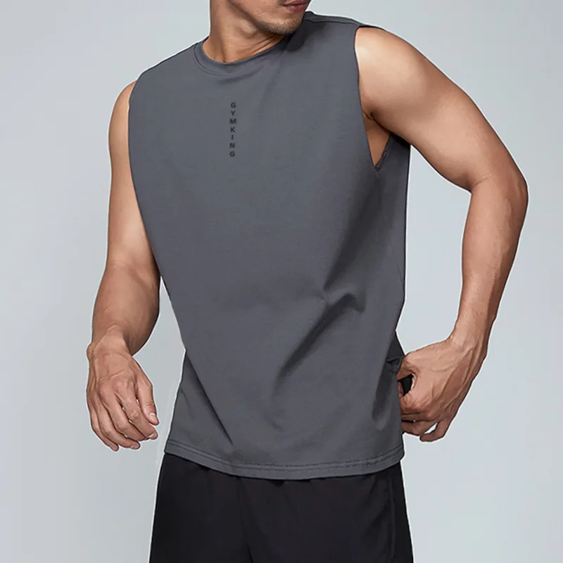 Gym fitness outdoor training running short-sleeved cotton skin-friendly breathable leisurevestNew men\'s sleeveless stretch vest