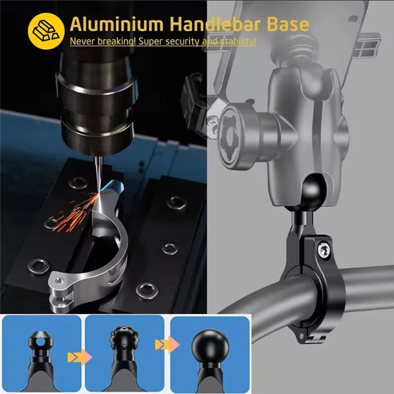 

Precision Aluminium Motorcycle Phone Holder Anti-Theft Metal Bike Cellphone Mount With 15W Wireless & USB C 20W Fast Charge