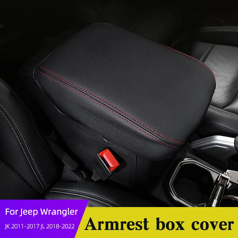 PU Leather Car Armrest Storage Box Mat For Jeep Wrangler JL 2018-2022 JK 2011-2017 Center Console Arm Rest Protection Cushion