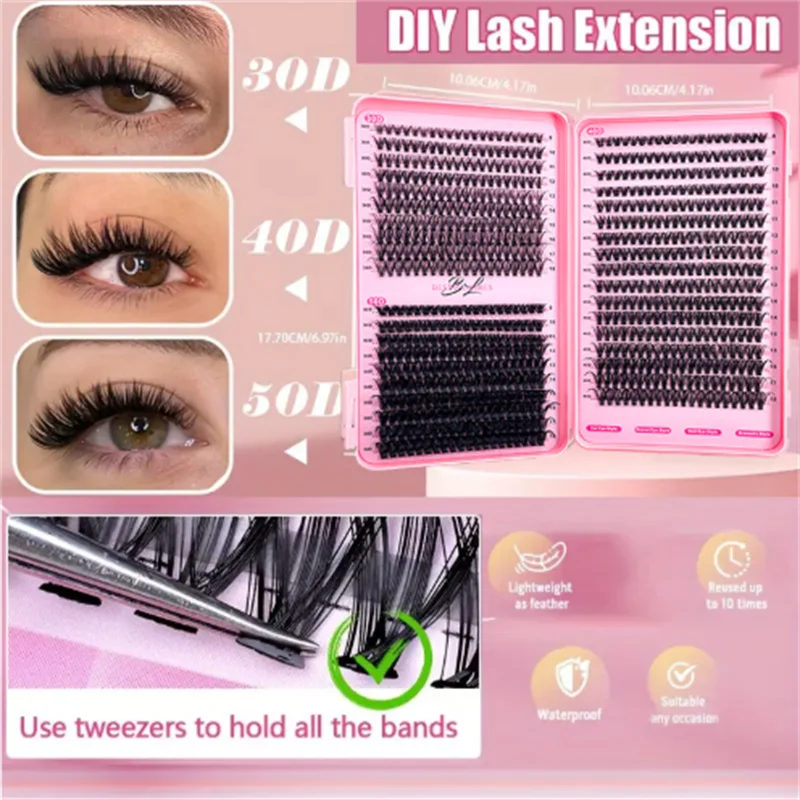 다채로운 혼합 세그먼트 DIY 가짜 속눈썹 연장 속눈썹 스타일리스트를 위한 도구 키트가 있는 단일 모발 대용량 800개 클러스터