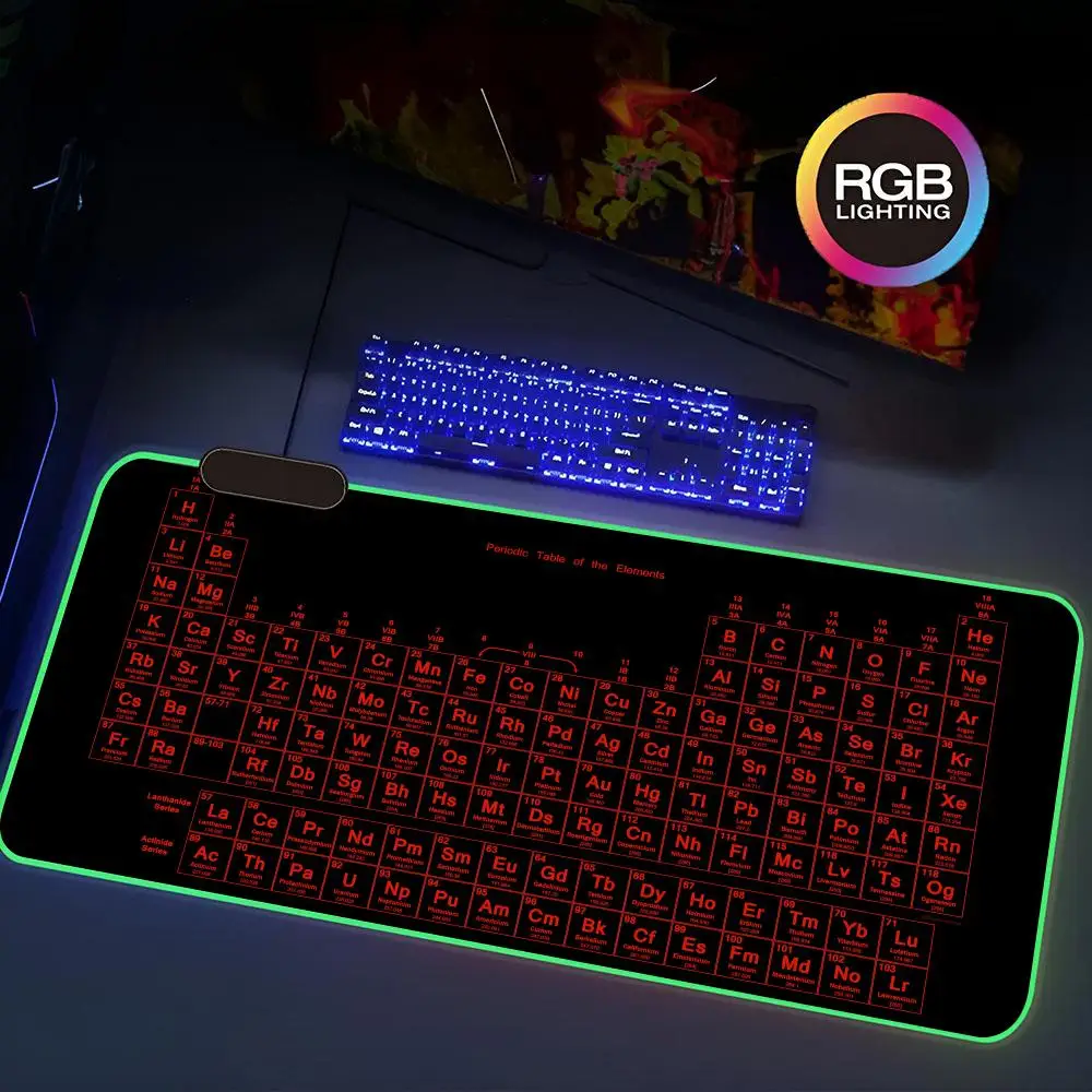 

Черный, красный, периодический коврик для мыши с элементами, Rgb, игровой коврик для мыши, клавиатура, милый коврик, очень большой коврик для компьютерного стола, звукочистка