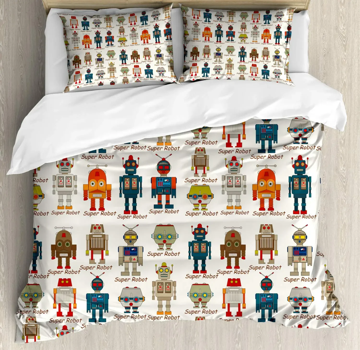 Robot Duvet Cover Various Different Super Robot Set In Cartoon Style Fantasy Futuristic Machine Decorative for Boys Girls Gifts