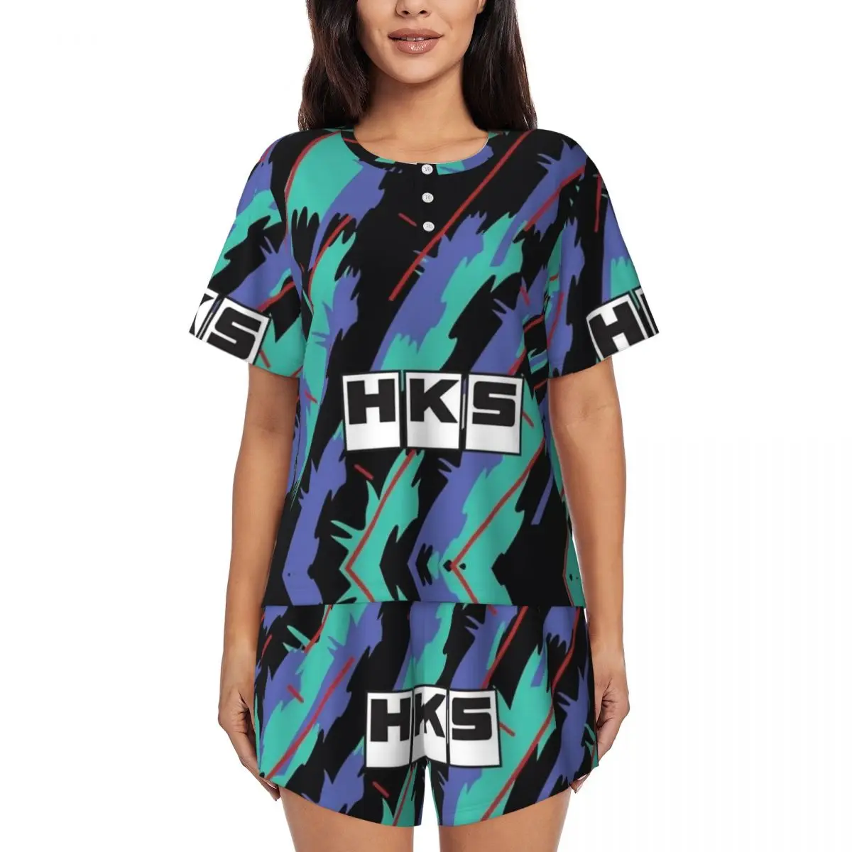 

HKS Round Neck Short Sleeve Nightgowns for Sleeping Sleepshirts Women Soft Pajama Set Short Pants