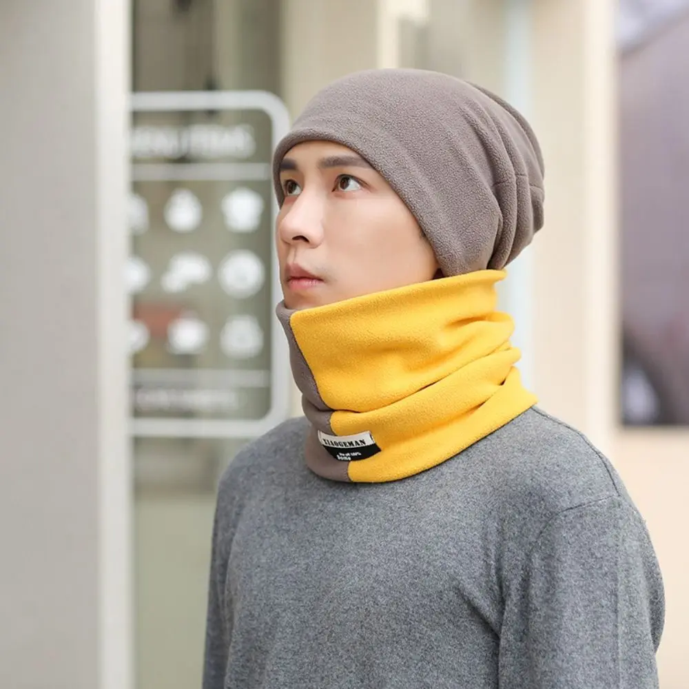 

Fashion Thicken Men's Neck Warmer Hat Velvet Color Blocking Pullover Cap Men Warm Soft Windproof Hat Hiking