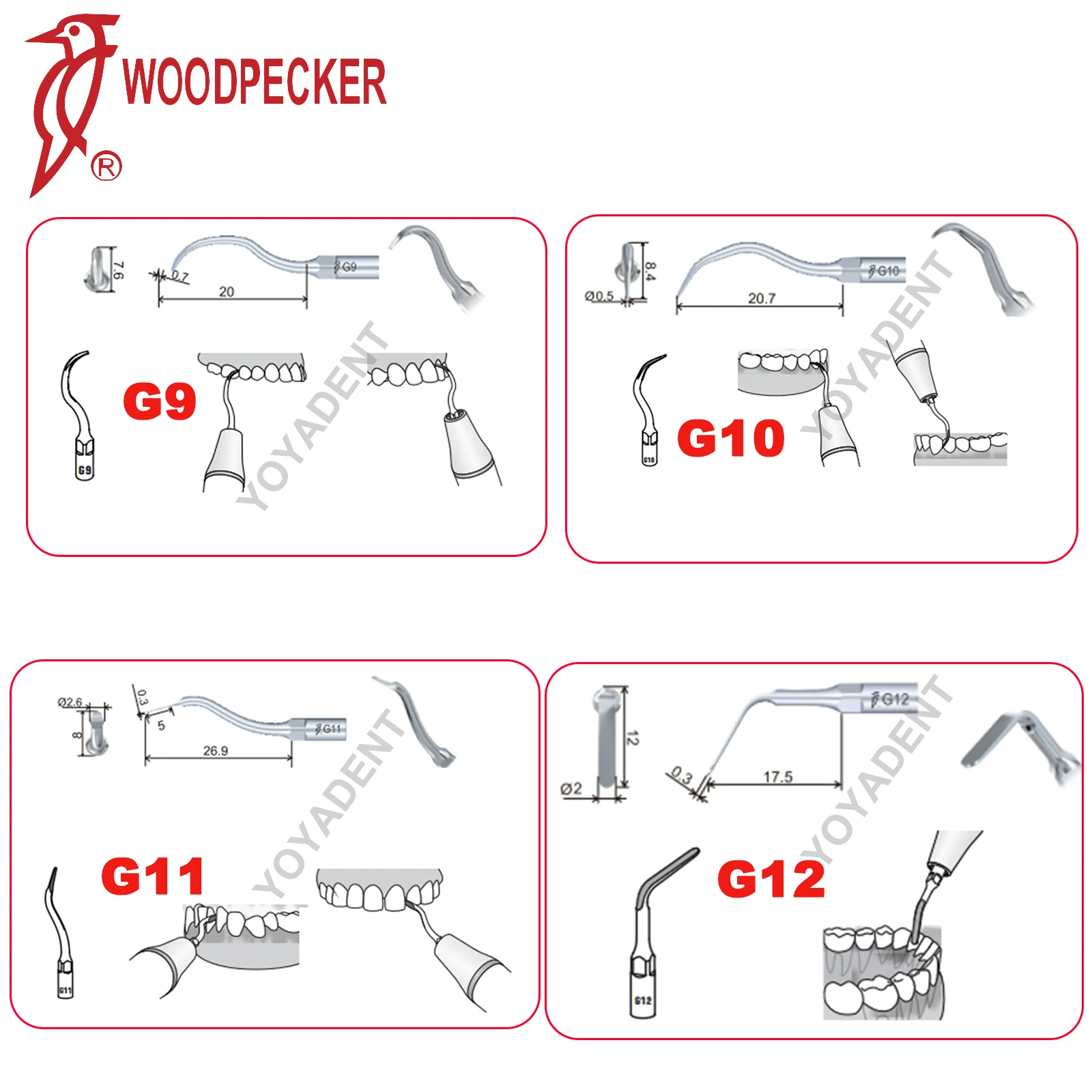Насадки для стоматологического ультразвукового скалера Woodpecker G1/G2/G3/G4/G5/G6/G7/G8/G9/G10/G11/G12 наконечника Фото №2