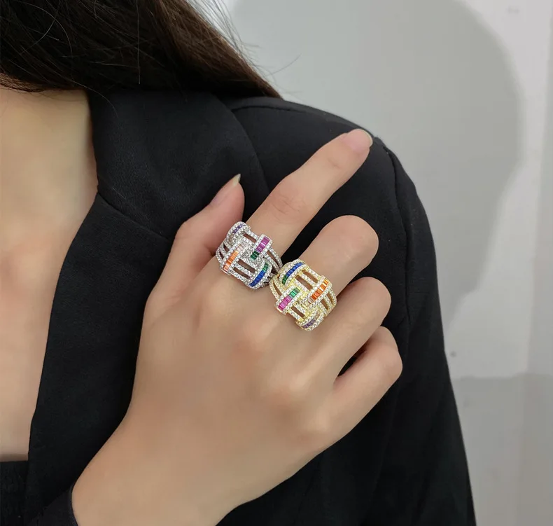 s925 sterling silver 18k golden multi-color rings women fashion personality bohemian style jewelry female Rings Wedding Engageme