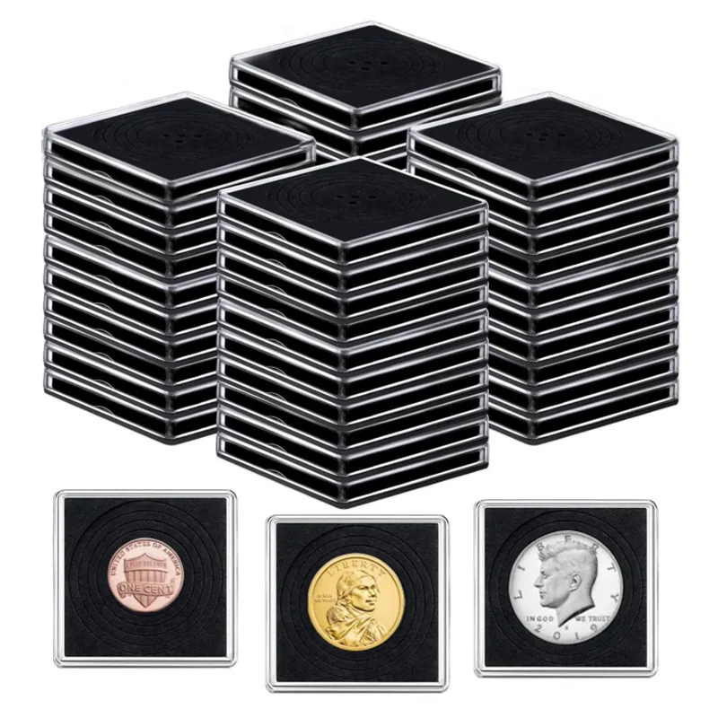 10PCS Plastic Square Coin Holder Capsules Container Coin Transparent Gaine Small Round Coin Protection Box Display 16mm-40mm