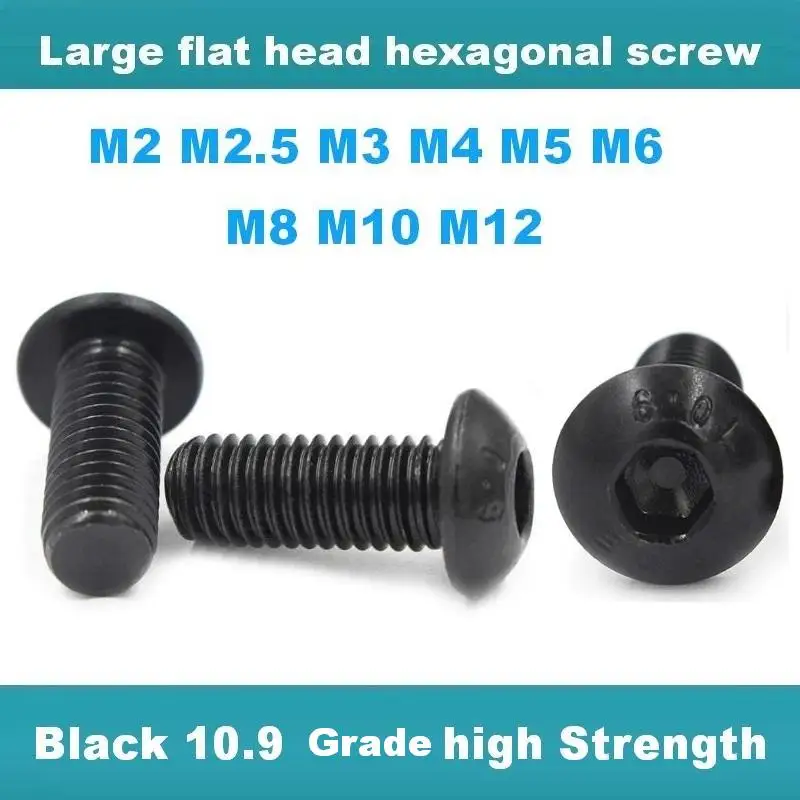 M1.6-M14 Button Head Cap Screws 10.9 Grade High Strength Black Oxide Carbon Steel ISO 7380 Hex Socket Mushroom Head Allen Bolt