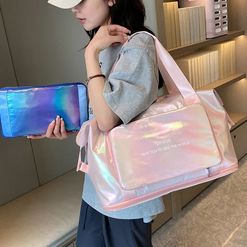 New Travel Bag Large Capacity Expandable Fold Travel Bag Dry Wet Separation Portable Sports Bag Bags for Woman Oxford Cloth