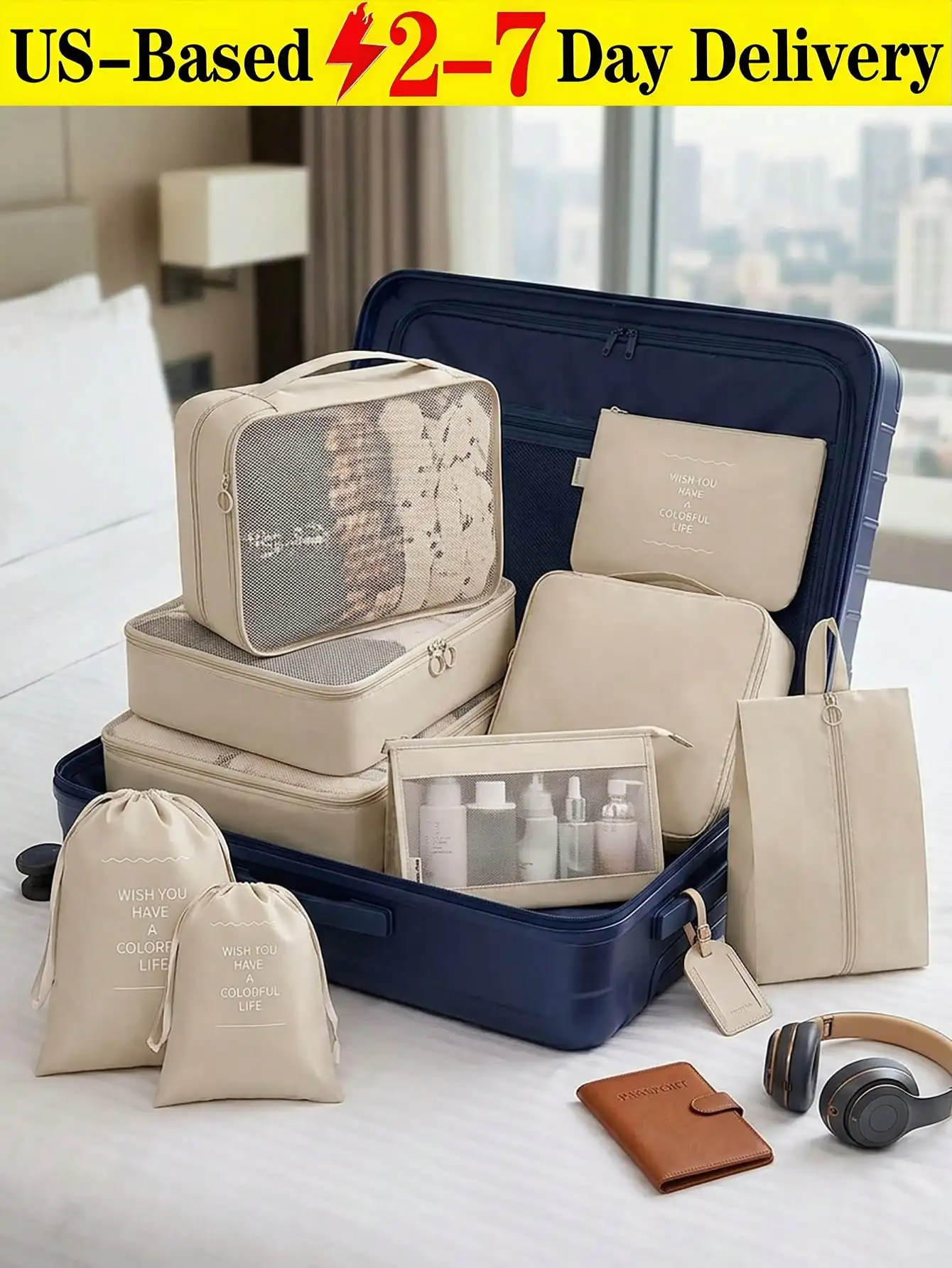 

9pcs Travel Portable Luggage Packing Cubes College Dorm Essentials, Stuff Bag Storage Bag Clothes Storage Clothes Organizer Travel Bag Set Travel Organizer Set For Travel College Dorm School Vacation Holiday Suitcase Luggage Back To School Travel Essentia