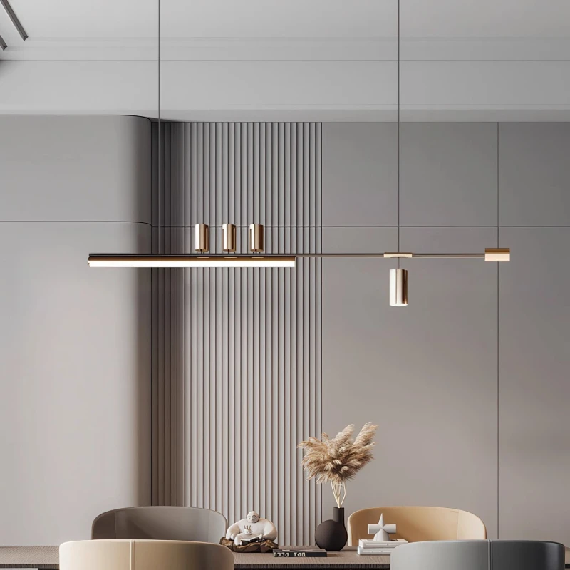 Luxury Minimalist Glossy Long Strip LED Ceiling Pendant Lights for Dining Table Restaurant High End Italian Style Hanging Line L