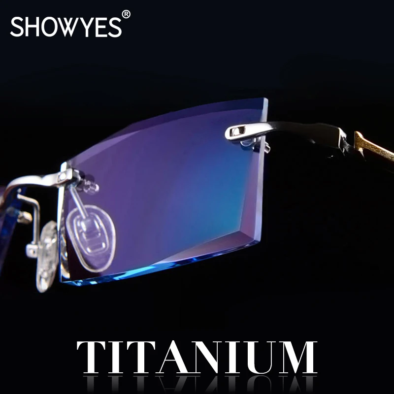 Gafas de Miopía para Hombre, Montura de Titanio con Corte de Diamante, Sin Aro, Anti Luz Azul, Personalizadas y Profesionales