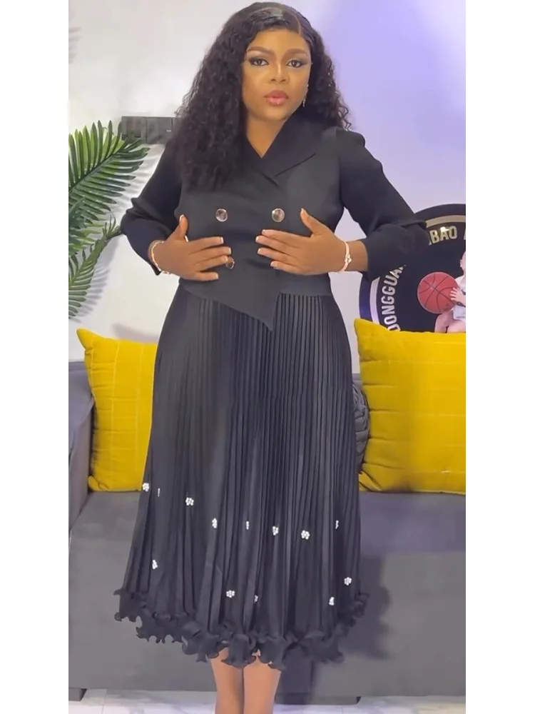 EGRM Miyake Pleated Long Dress Autumn Hot Sale Women's Double Breasted Waist Cinching Slimming High-end Stylish Versatile Skirt - Image 3