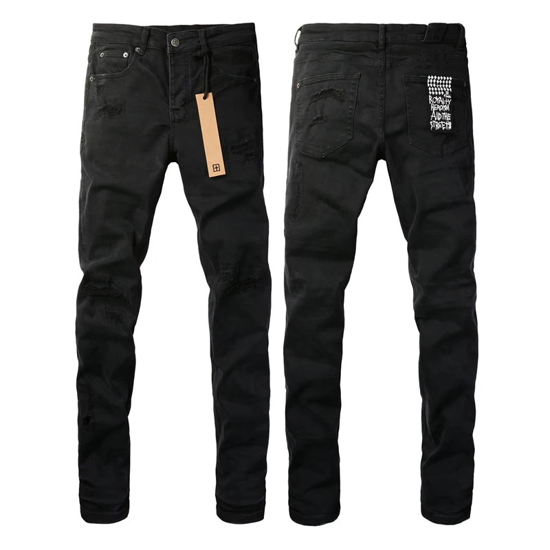 Fall Winter New Europe American Trend Brand KSUBl Cross Jeans Classic Black Knee Ripped Pencil Pants Men's Streetwear