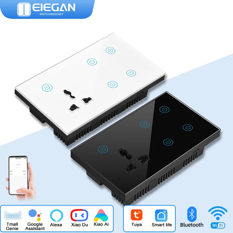 

ELEGAN Tuya 4 Gang Smart WiFi Switch With Univeral Plug Lndividual Control Outlets Socket Support Google Home Alexa Alice