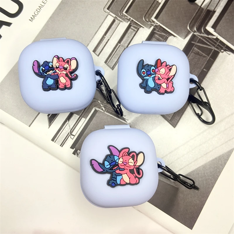 Cute Couple Stitch Angel Earphone Case for Samsung Galaxy Buds Live/Buds Pro/Buds 2/Buds2 Pro Silicone Protective Case Earphone