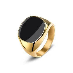 Men's Rings High Quality Titanium Steel Stainless Steel Fashion Rings Inlay Tiger's Eye Stones Natural Black Agate Stone Jewelry