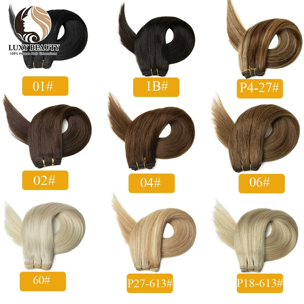 Pacotes retos de trama de cabelo humano, pele remy, tece cabelo duplo, extensões de cabelo loiro e castanho, 12 em 24 polegadas, 50g por PC