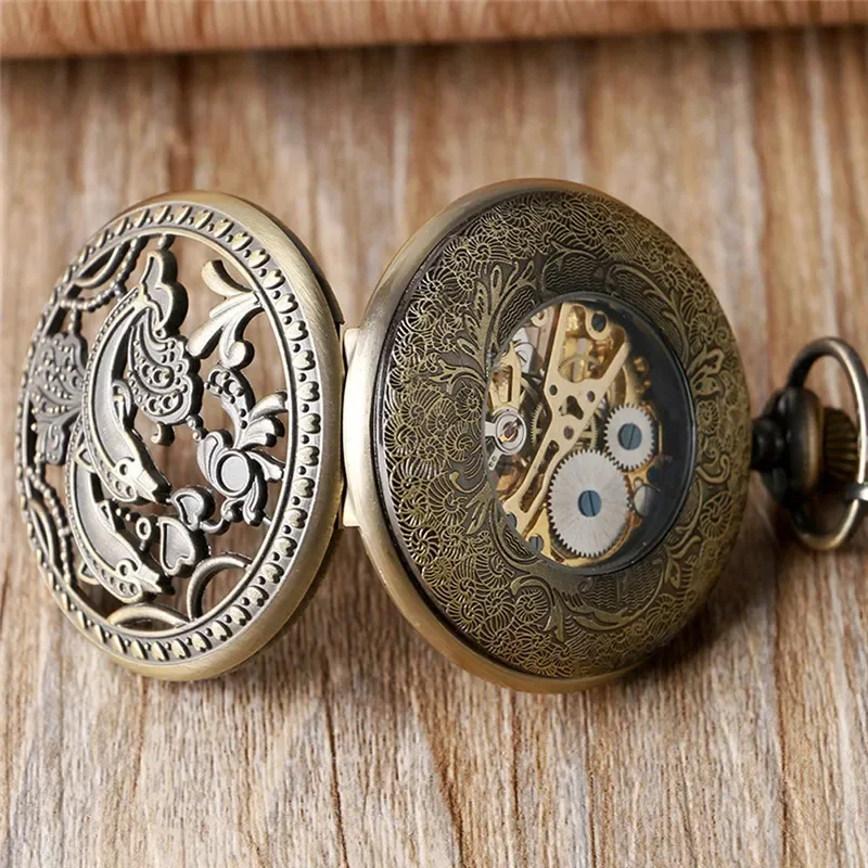 Classic Hollow Dolphin Case Unisex Pocket Watch with Handwinding Mechanical Movement Arabic Numeral Dial Fob Pendant Chain reloj