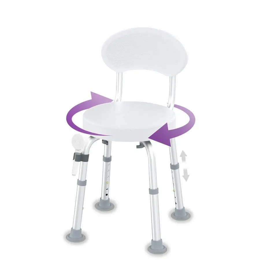 

Стул для душа, вращающееся на 360° нескользящее сиденье для душа со спинкой для пожилых и людей с ограниченными возможностями, регулируемая по высоте вращающаяся скамья для перемещения в ванной