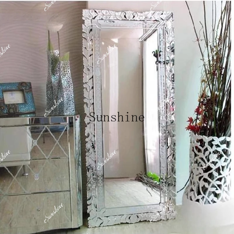 

European fashion dressing full body mirror floor hanging decorative engraved mirror FT