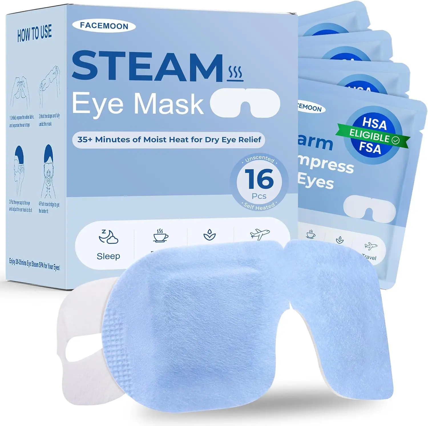 

16 Pack Steam Eye Mask for Dry Eyes: Self-Heating Warm Compress for Stye Relief & Digital Eye Strain