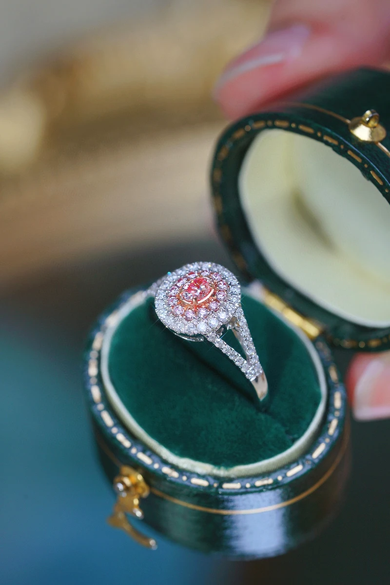 Kugg 100% 18k anéis de ouro branco clássico design oval real natural rosa  diamante anel de noivado para mulheres alta jóias de casamento / Joias  personalizadas, image size:800x1199