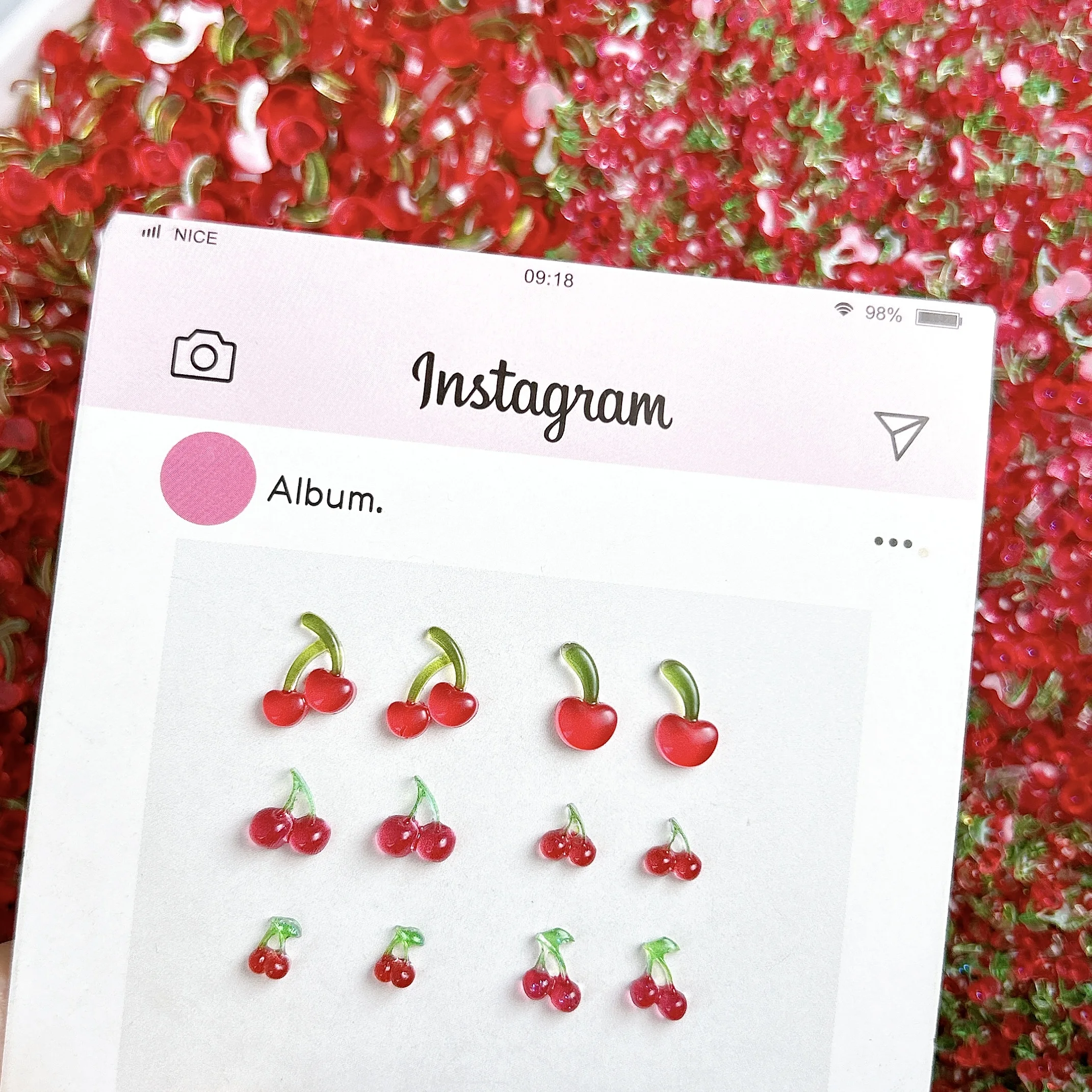 50PCS 3D Translucent Dark Red Cherry Resin Nail Art Charms Creative Simulated Single Cherry Nail Decorations DIY Earrings Nails