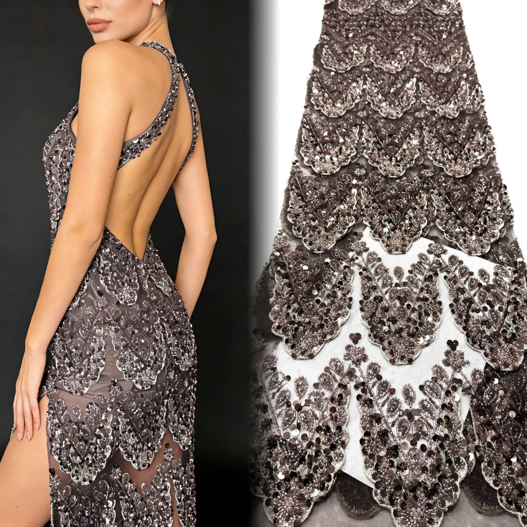5.5KG/5Y Wholesale African Sequined Beaded Lace Fabric 2026 New French Heavy Mesh Lace Suitable for Sewing Women's Party Gowns