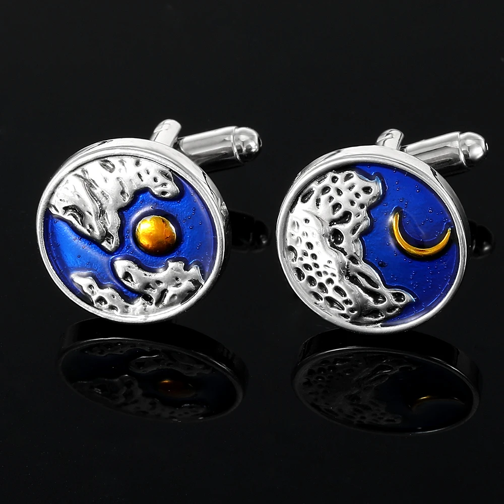 Personality Blue Pretty Sun And Moon Round Cufflinks For Men Wholesale