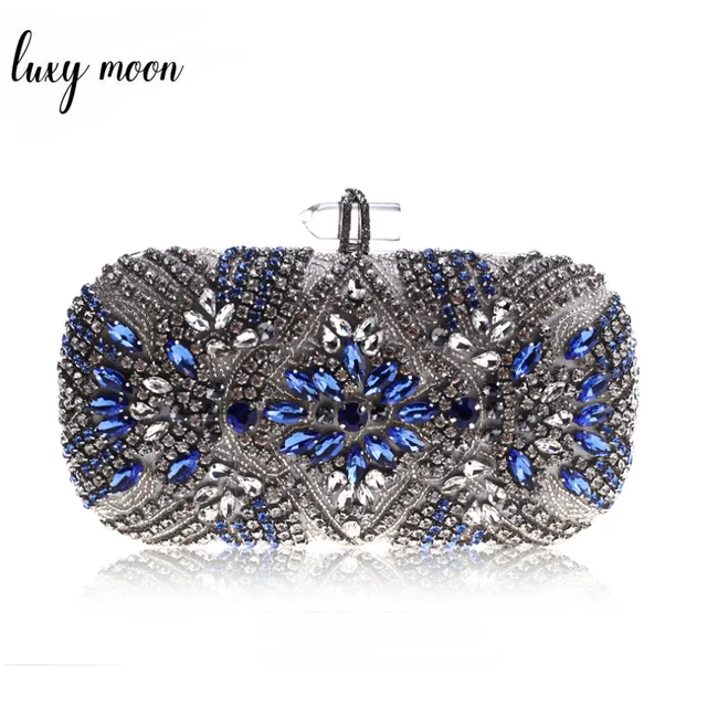 Kobiety Clutch Party luksusowa niebieska torba wieczorowa torebka ślubna kryształowa łańcuszkowa torba na ramię wysokiej jakości Rhinestone kobiece sprzęgło