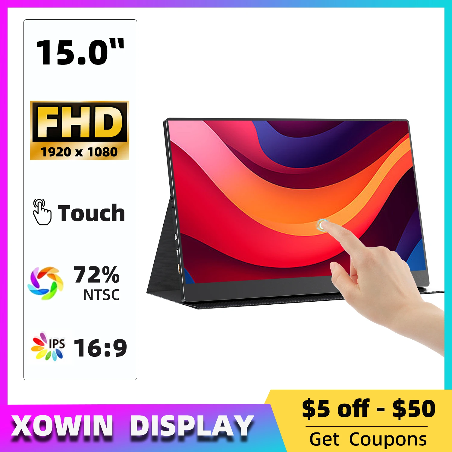 

Touchscreen 15 Inch Portable Monitor FHD Office Aluminum Alloy Second External IPS display For Laptop XBox PS4/5 Switch Phone PC