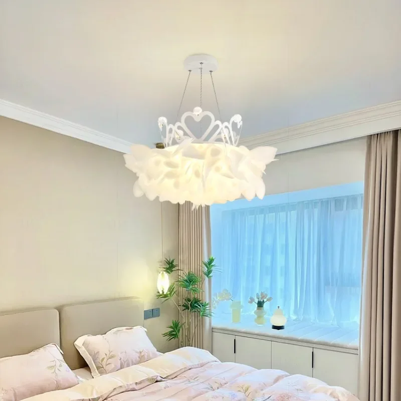 Master bedroom pendant light French cream style petal crown living room modern minimalist lighting fixtures